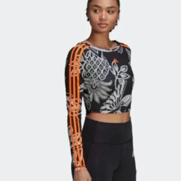 NWOT adidas X FARM Rio Crop Long Sleeve Shirt | Black X Small - Picture 2 of 7